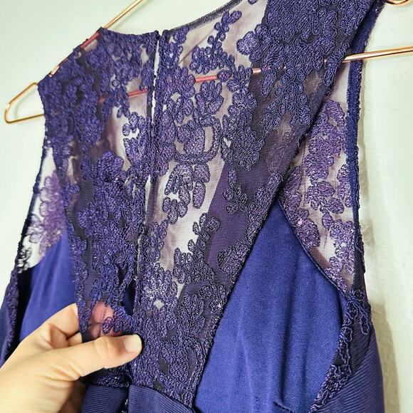 JS COLLECTION Eggplant Purple Lace Back Mermaid Ottoman Style Gown Dress - Picture 7 of 16